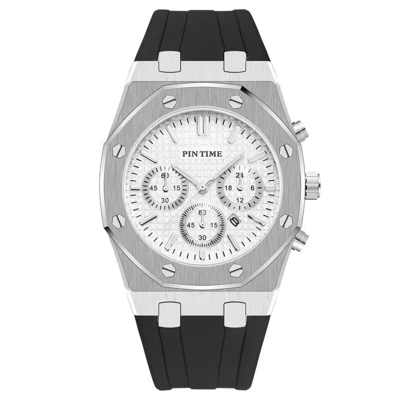 Men's Rose Gold Chronograph Watch with Black Strap - Image 6