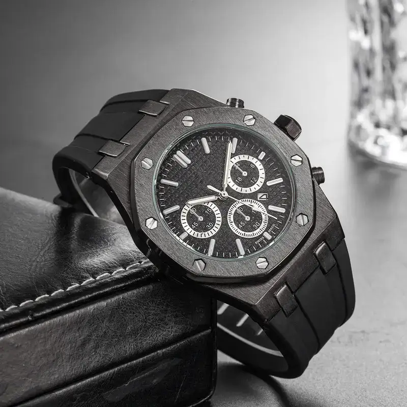 Men's Rose Gold Chronograph Watch with Black Strap - Image 7