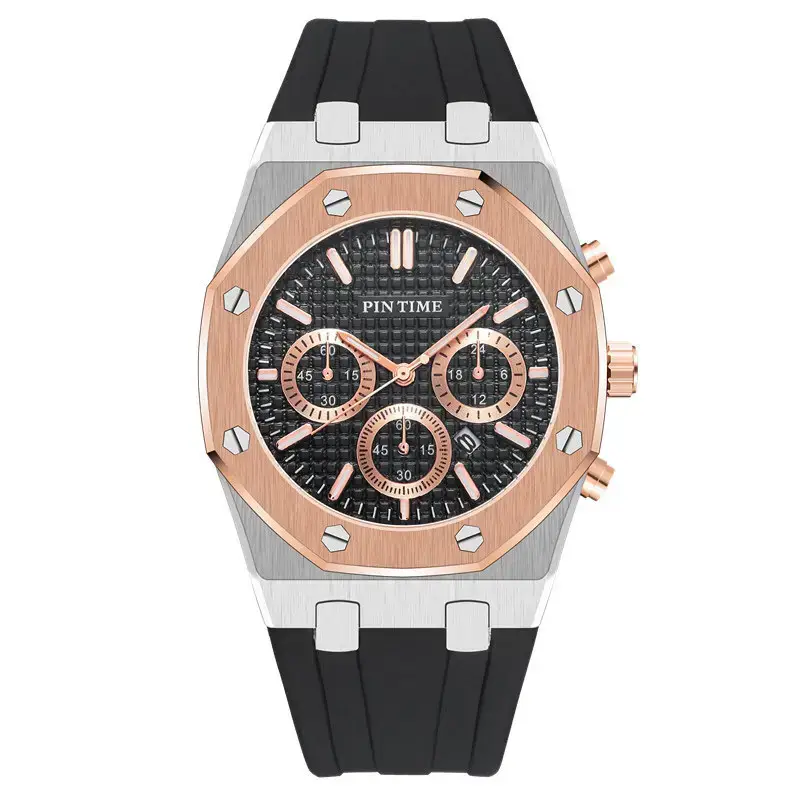 Men's Rose Gold Chronograph Watch with Black Strap - Image 9