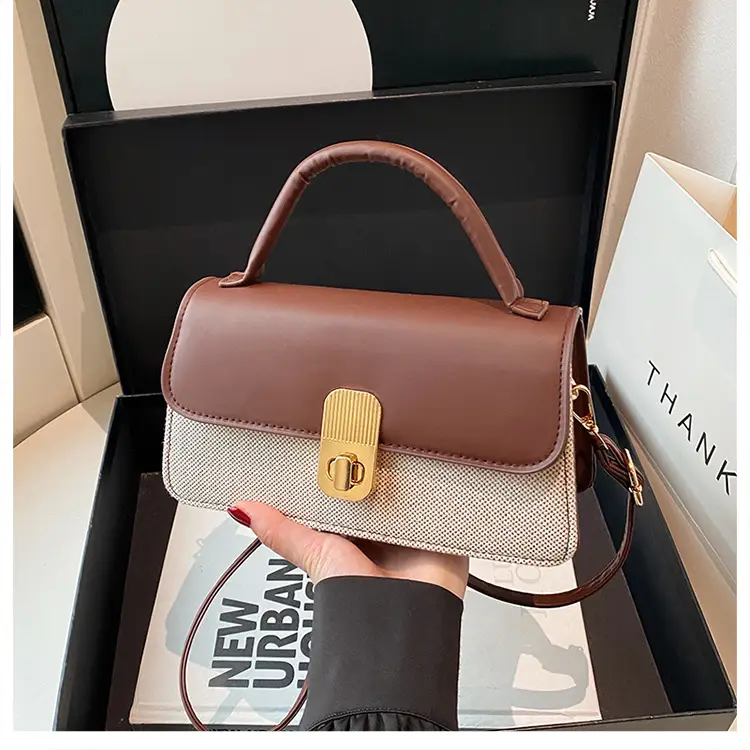 Pink & Beige Lock Bag for Women 2024 - Image 3