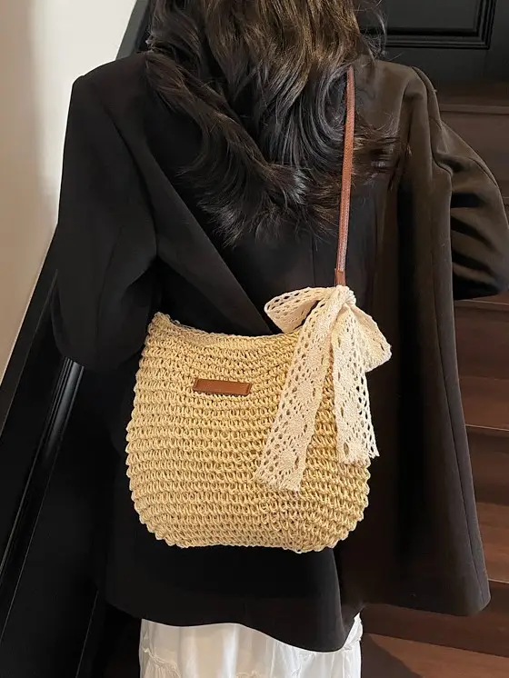 Women Woven Straw Shoulder Bag Spring Summer 2025