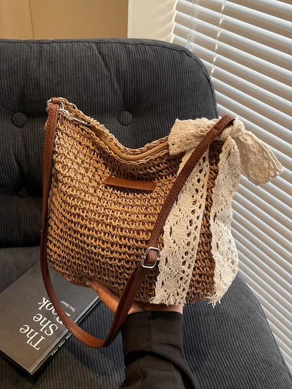 Women Woven Straw Shoulder Bag Spring Summer 2025