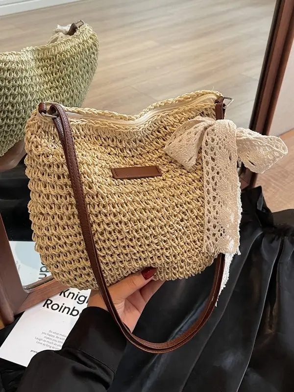 Women Woven Straw Shoulder Bag Spring Summer 2025