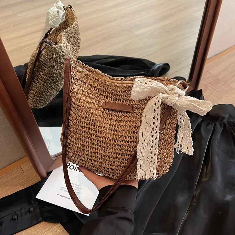 Women Woven Straw Shoulder Bag Spring Summer 2025
