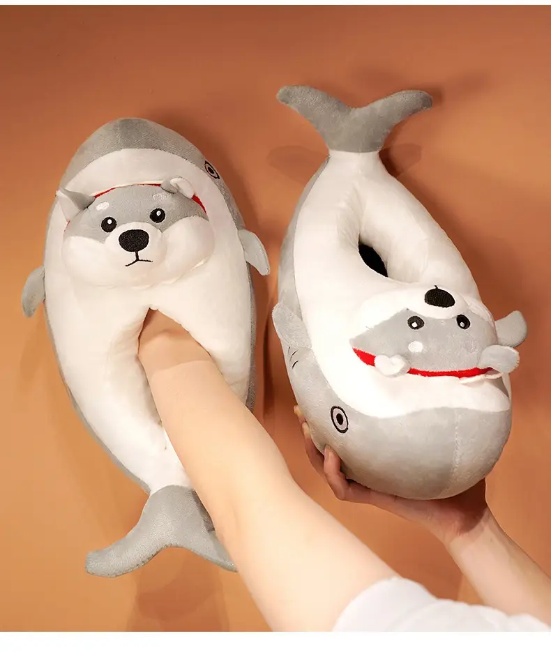 Winter Plush Shark Dog Slippers for Adults — feature 3
