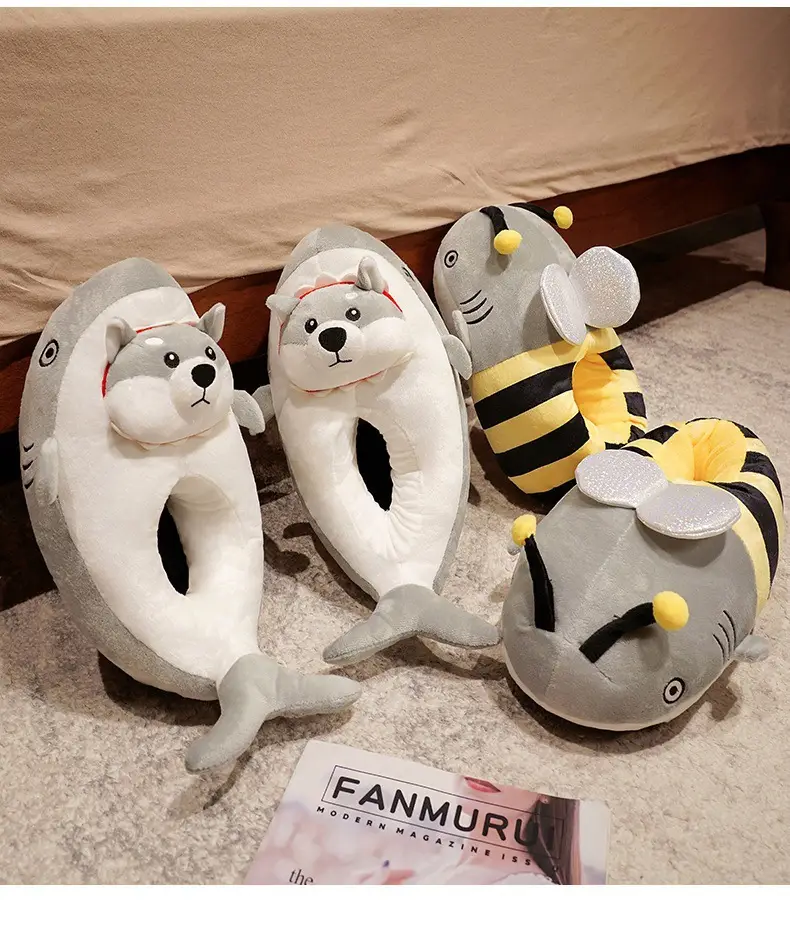 Winter Plush Shark Dog Slippers for Adults — feature 7