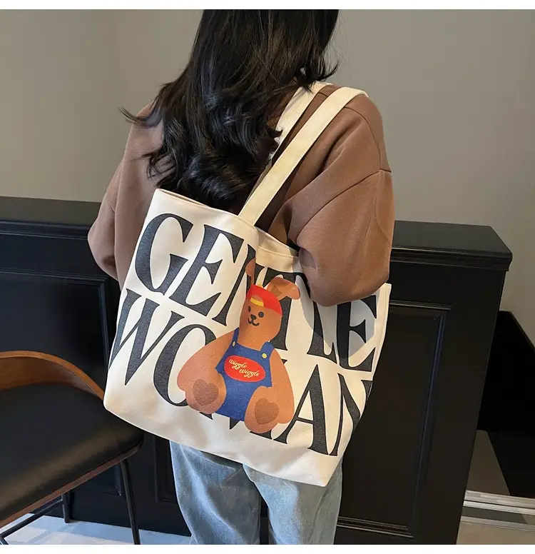 Women Crossbody Canvas Tote Bag with Teddy Bear Design — feature 16