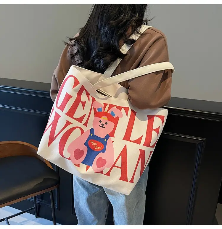Women Crossbody Canvas Tote Bag with Teddy Bear Design — feature 18