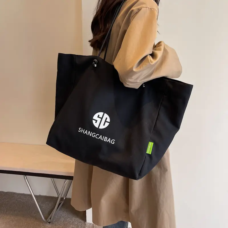 Women Large Capacity Canvas Tote Bag Gold Brand Logo - Image 10