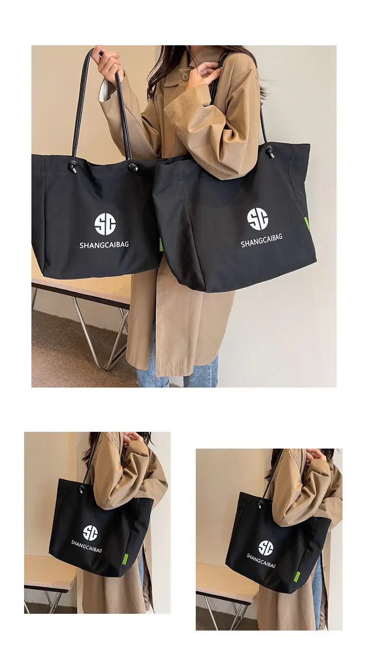 Women Large Capacity Canvas Tote Bag Gold Brand Logo — feature 10