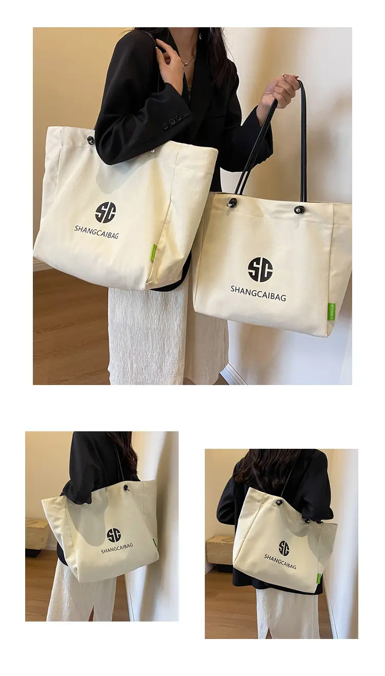 Women Large Capacity Canvas Tote Bag Gold Brand Logo — feature 11