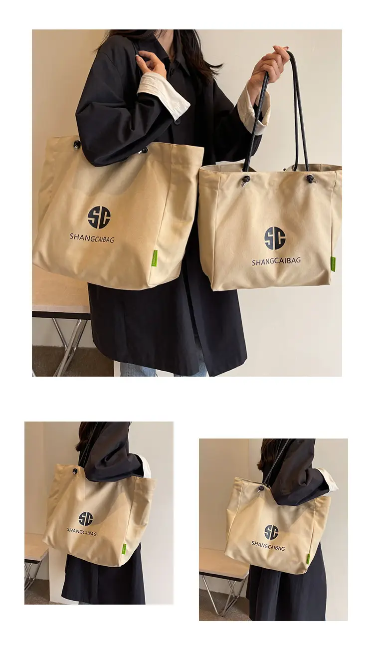 Women Large Capacity Canvas Tote Bag Gold Brand Logo — feature 12