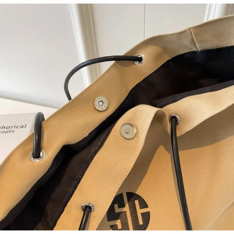 Women Large Capacity Canvas Tote Bag Gold Brand Logo — feature 16
