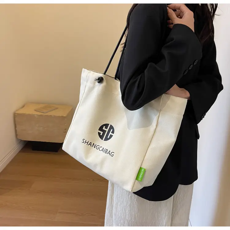 Women Large Capacity Canvas Tote Bag Gold Brand Logo — feature 19