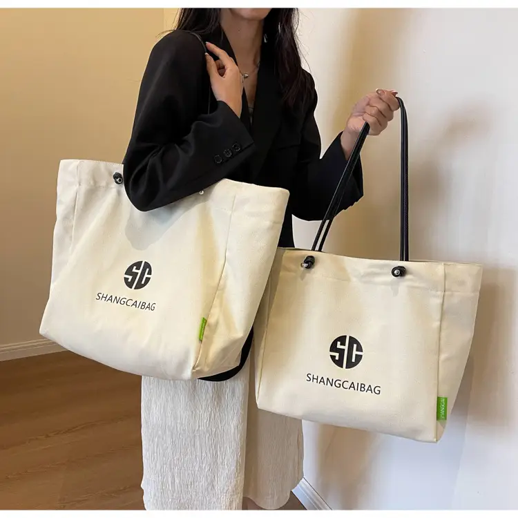 Women Large Capacity Canvas Tote Bag Gold Brand Logo — feature 20