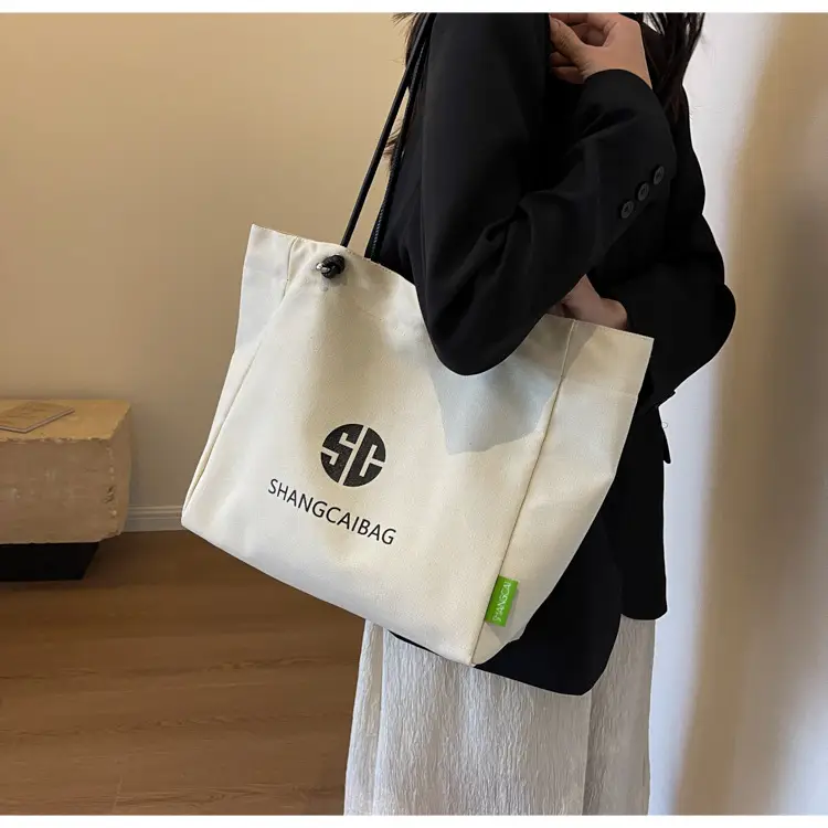 Women Large Capacity Canvas Tote Bag Gold Brand Logo — feature 21