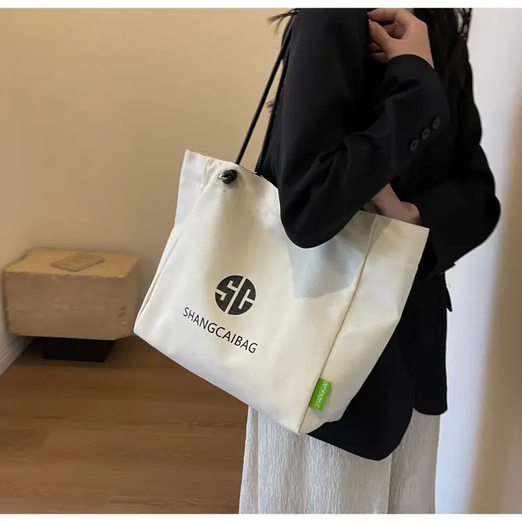 Women Large Capacity Canvas Tote Bag Gold Brand Logo — feature 22