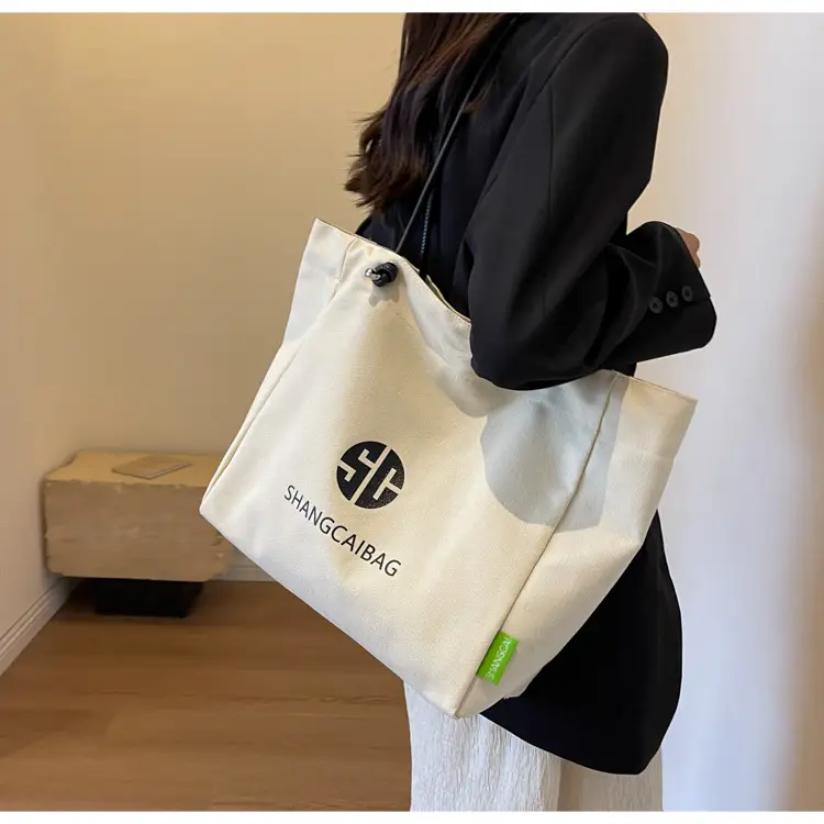 Women Large Capacity Canvas Tote Bag Gold Brand Logo — feature 23