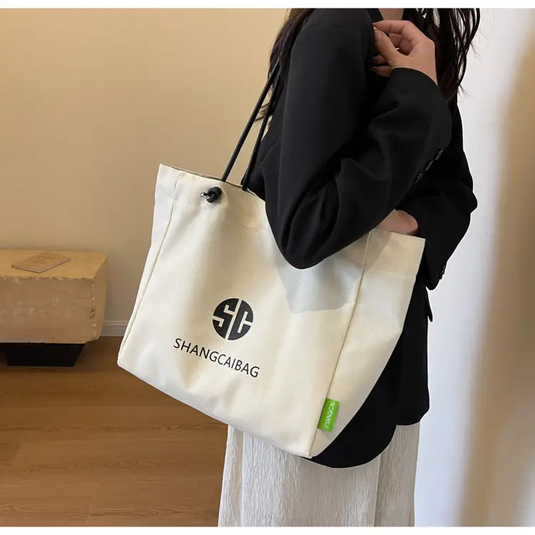 Women Large Capacity Canvas Tote Bag Gold Brand Logo — feature 24