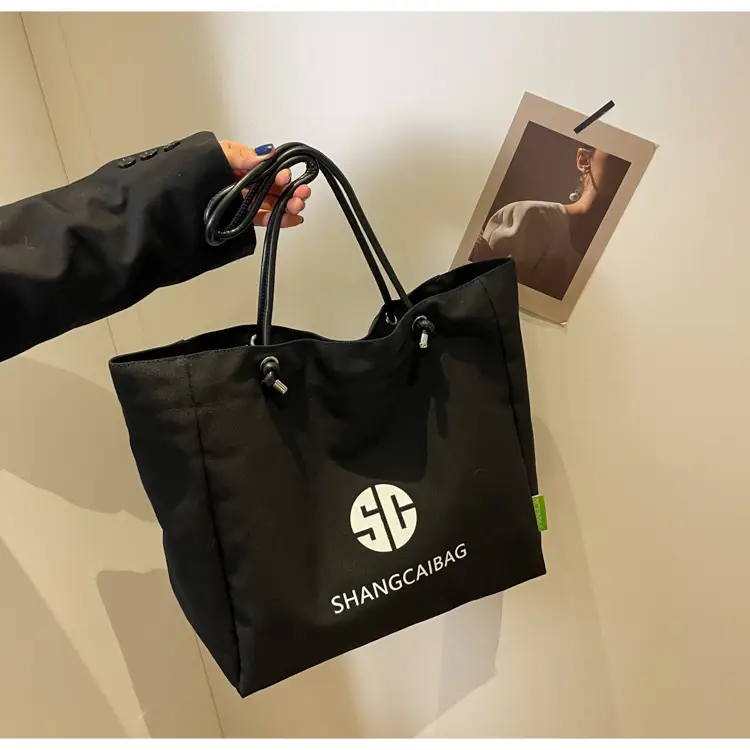 Women Large Capacity Canvas Tote Bag Gold Brand Logo — feature 25
