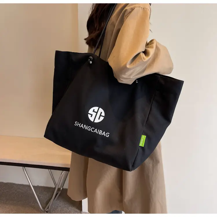 Women Large Capacity Canvas Tote Bag Gold Brand Logo — feature 26