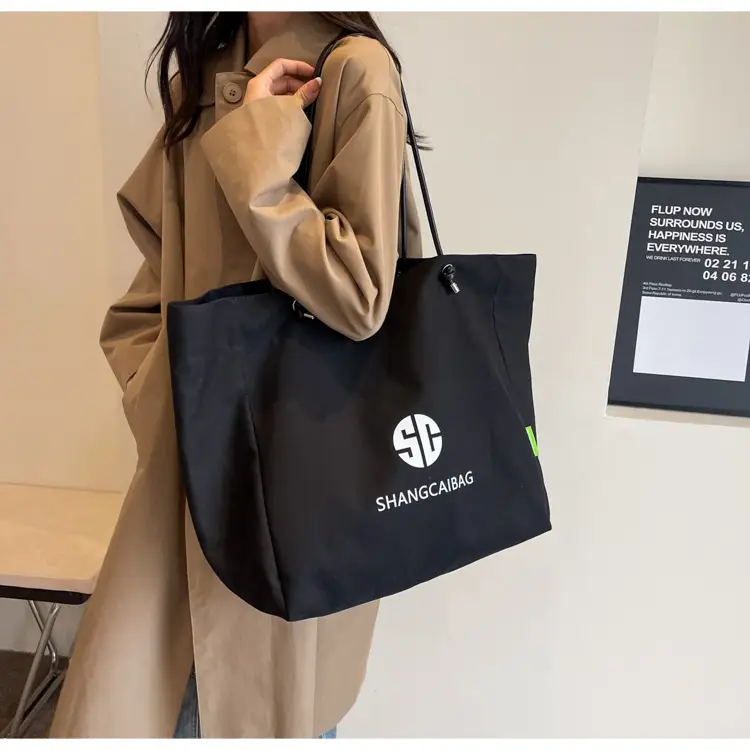 Women Large Capacity Canvas Tote Bag Gold Brand Logo — feature 28