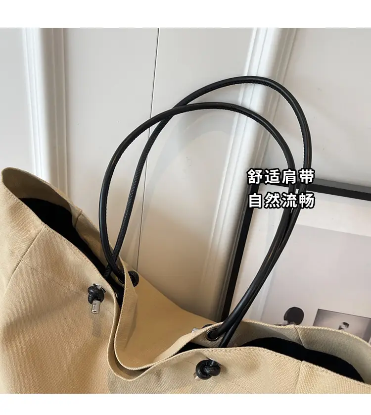 Women Large Capacity Canvas Tote Bag Gold Brand Logo — feature 3