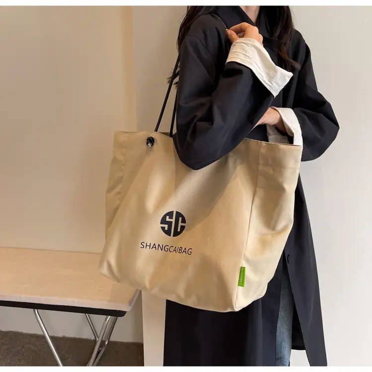 Women Large Capacity Canvas Tote Bag Gold Brand Logo — feature 30