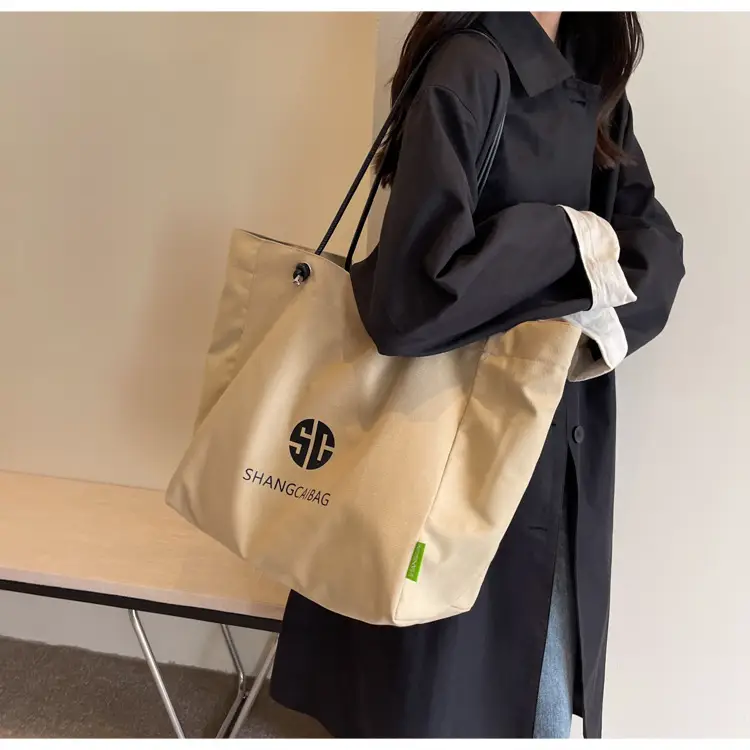 Women Large Capacity Canvas Tote Bag Gold Brand Logo — feature 31