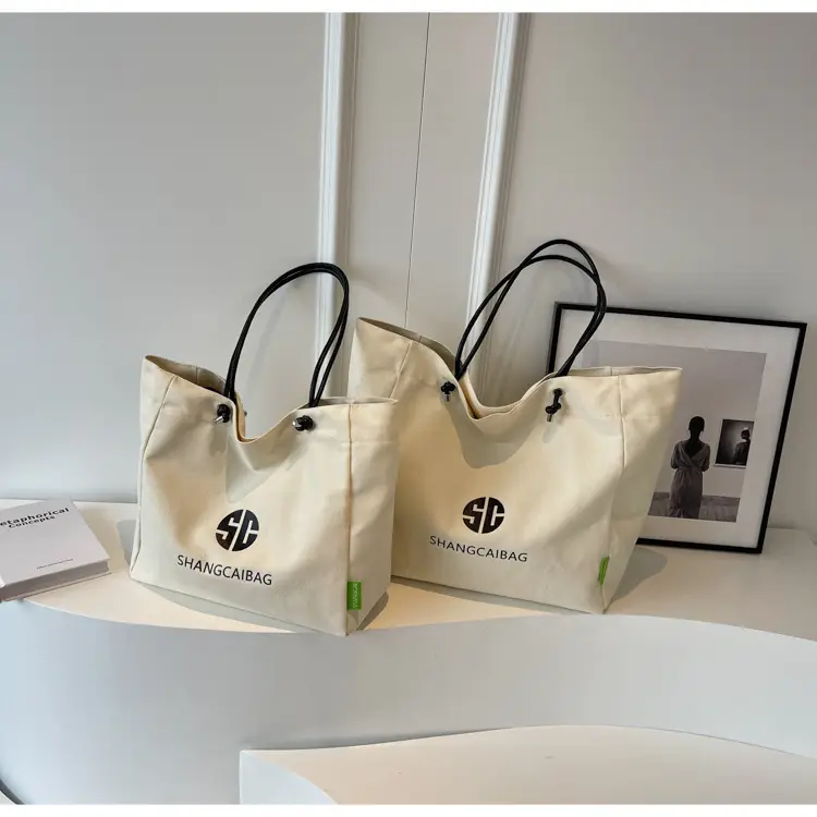 Women Large Capacity Canvas Tote Bag Gold Brand Logo — feature 37