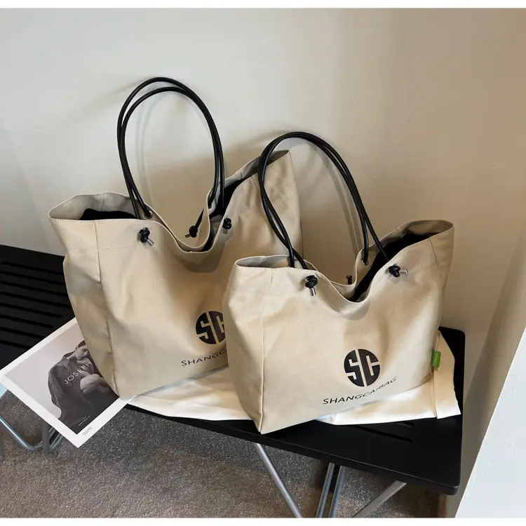 Women Large Capacity Canvas Tote Bag Gold Brand Logo — feature 43