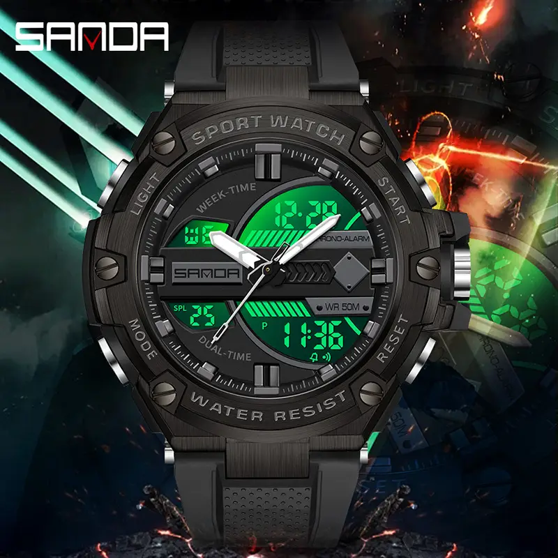 Sanda Men's Digital Sport Watch Black Red Waterproof