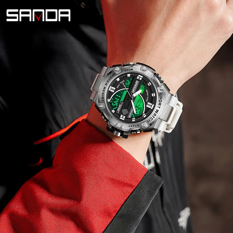 Sanda Men's Digital Sport Watch Black Red Waterproof