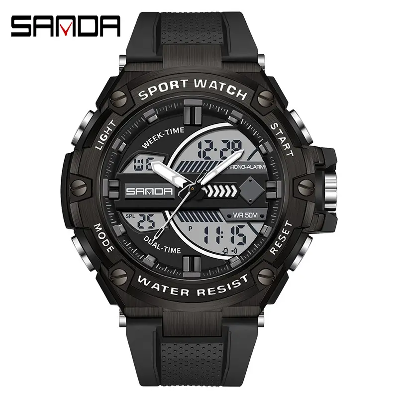 Sanda Men's Digital Sport Watch Black Red Waterproof