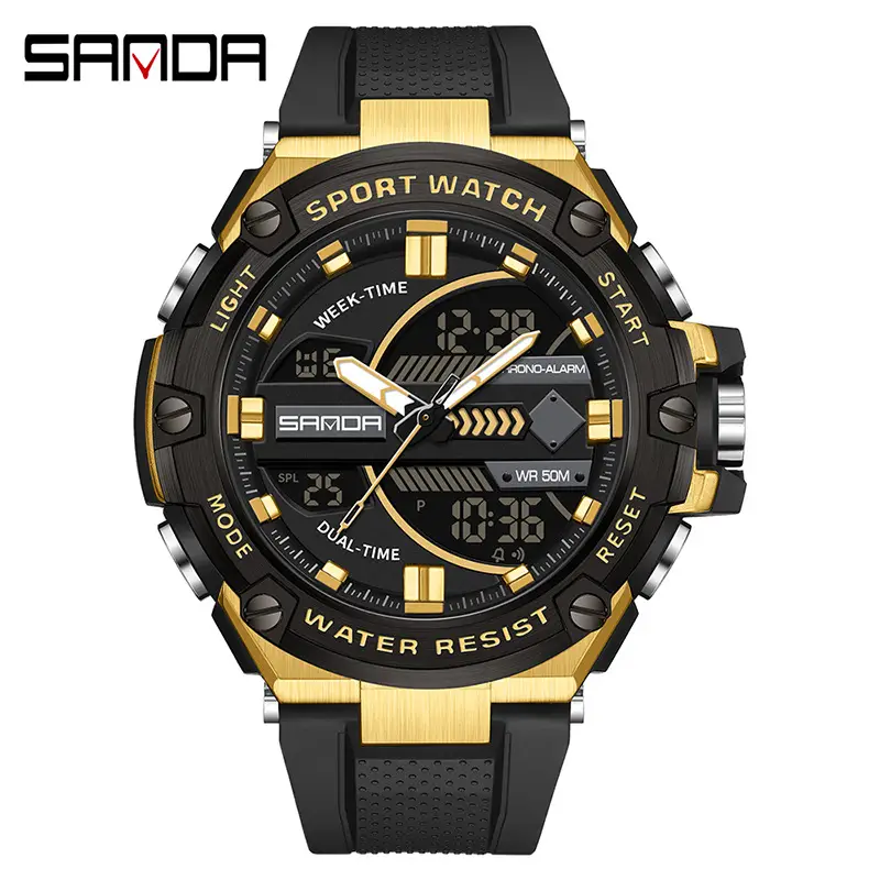 Sanda Men's Digital Sport Watch Black Red Waterproof
