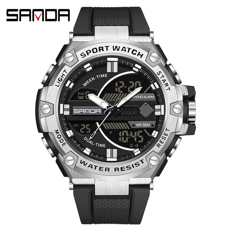 Sanda Men's Digital Sport Watch Black Red Waterproof