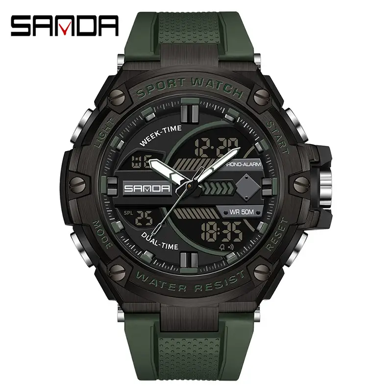 Sanda Men's Digital Sport Watch Black Red Waterproof