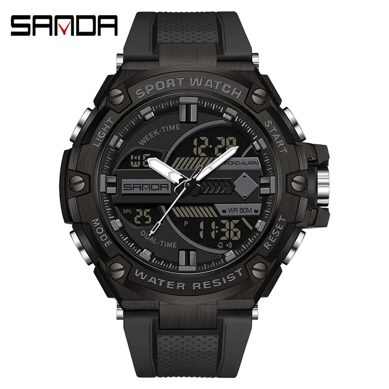 Sanda Men's Digital Sport Watch Black Red Waterproof