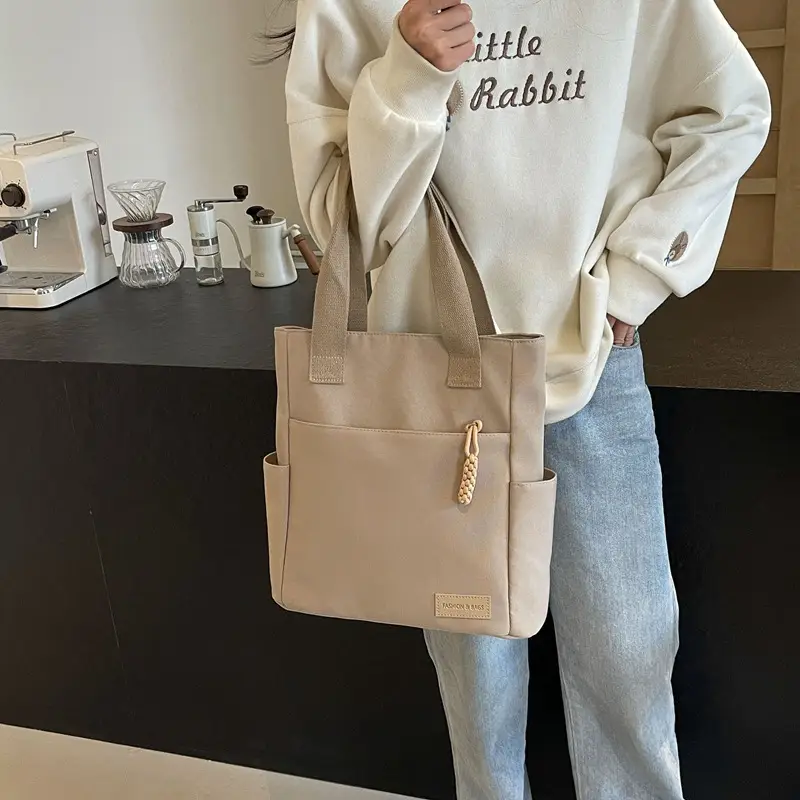 Beige Women's Large Satchel Canvas Bag