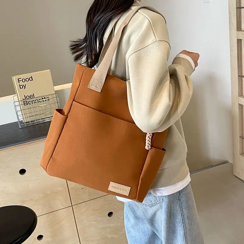 Beige Women's Large Satchel Canvas Bag
