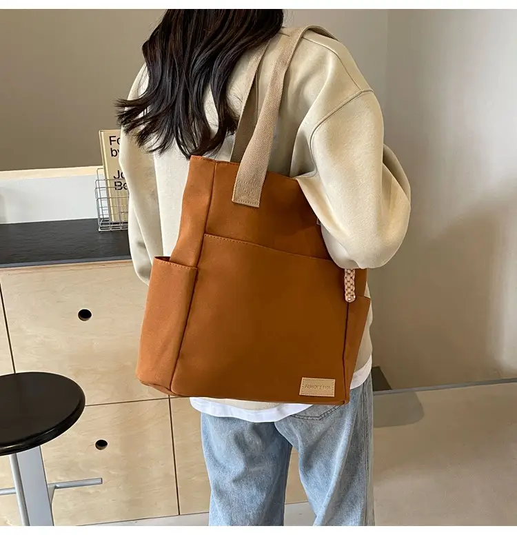 Beige Women's Large Satchel Canvas Bag — feature 14