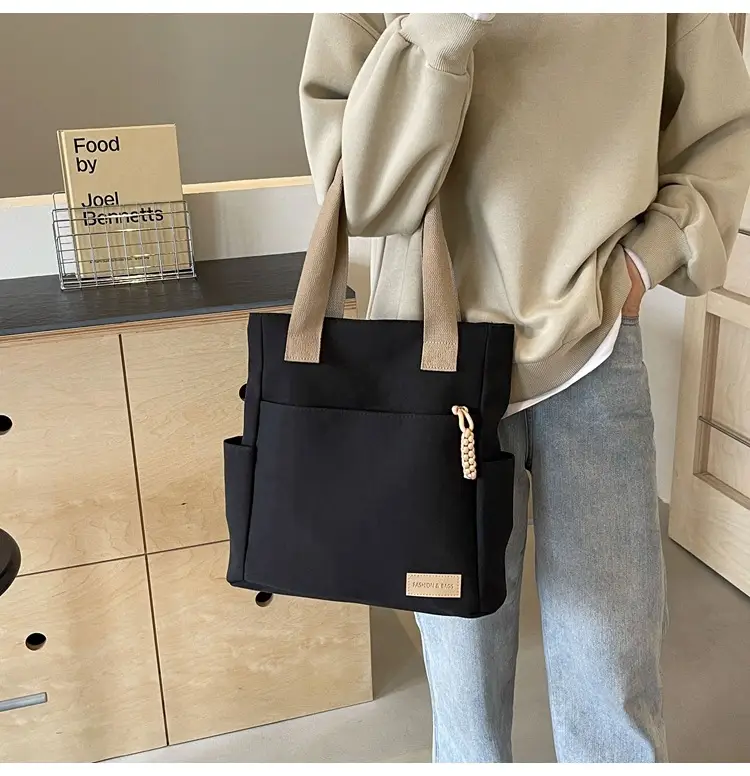 Beige Women's Large Satchel Canvas Bag — feature 19