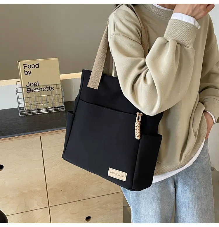 Beige Women's Large Satchel Canvas Bag — feature 20