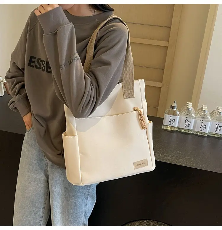 Beige Women's Large Satchel Canvas Bag — feature 29