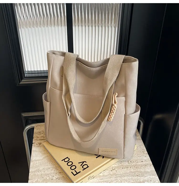 Beige Women's Large Satchel Canvas Bag — feature 44
