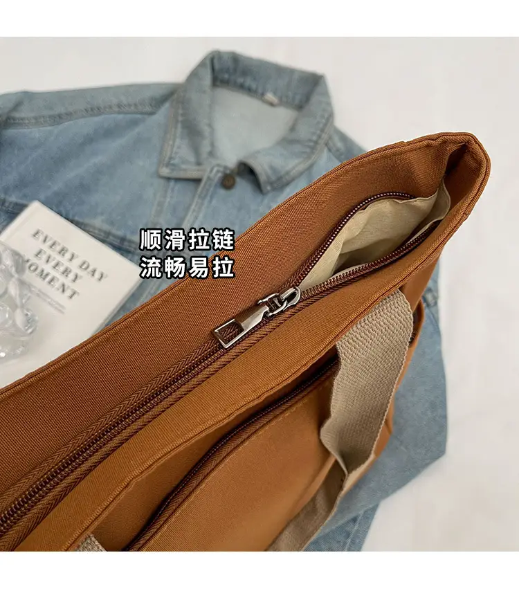 Beige Women's Large Satchel Canvas Bag — feature 5