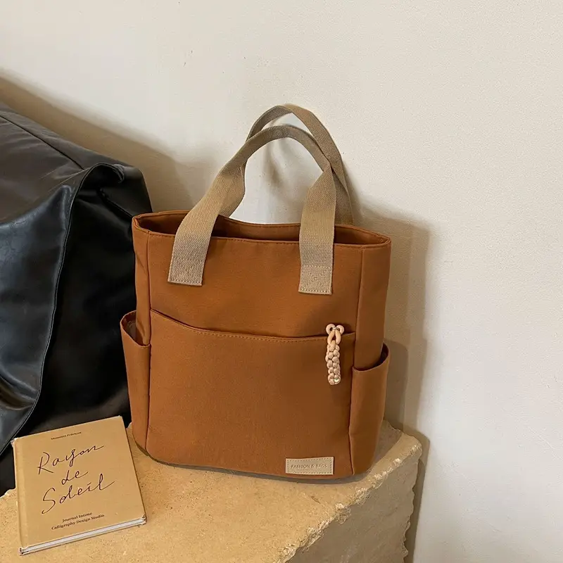 Beige Women's Large Satchel Canvas Bag