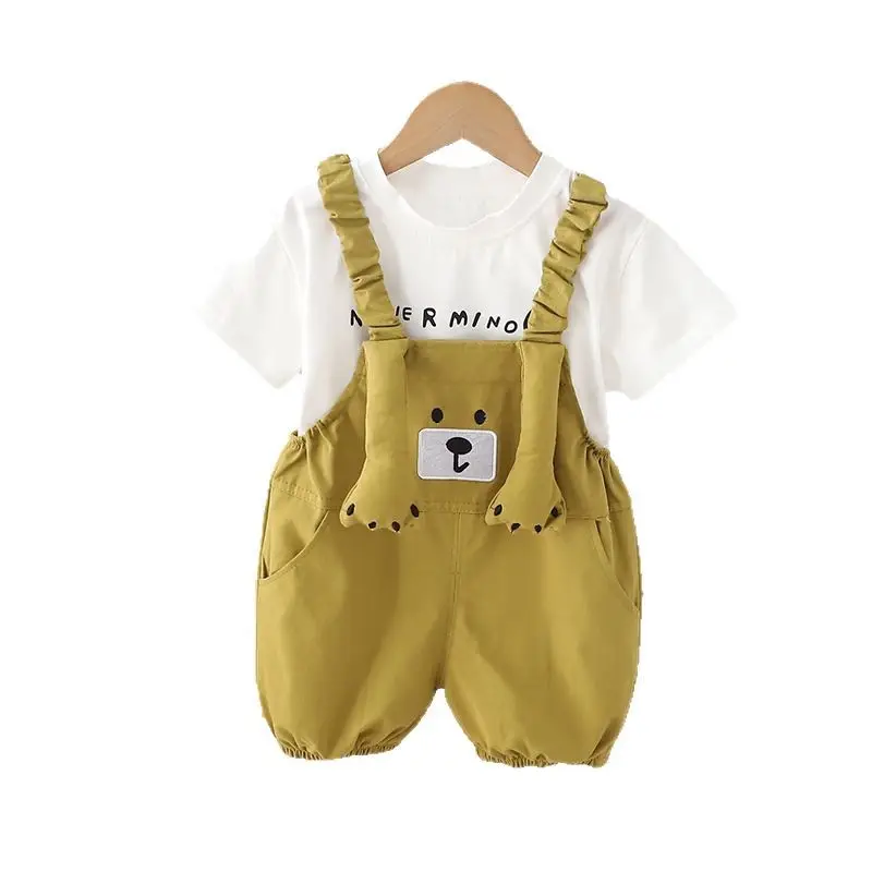 Boys & Girls 2-Piece Brown T-Shirt Suspenders Set Summer 2025 - Image 5