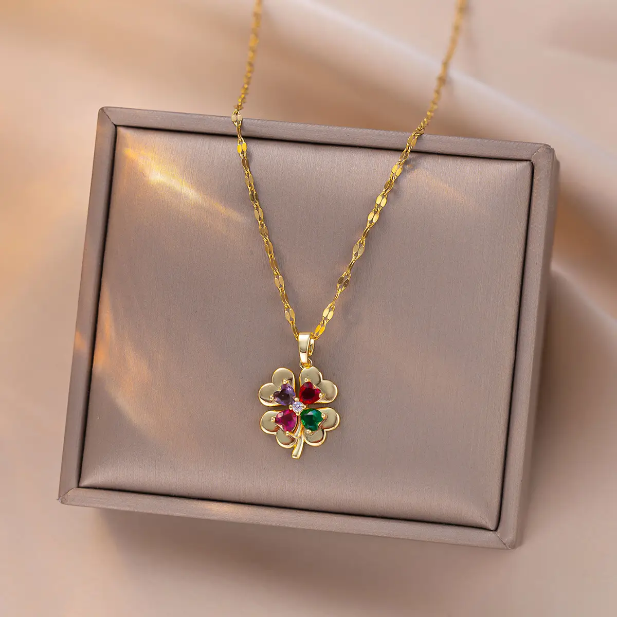 Gold Floral Gem Necklace for Women - Image 3