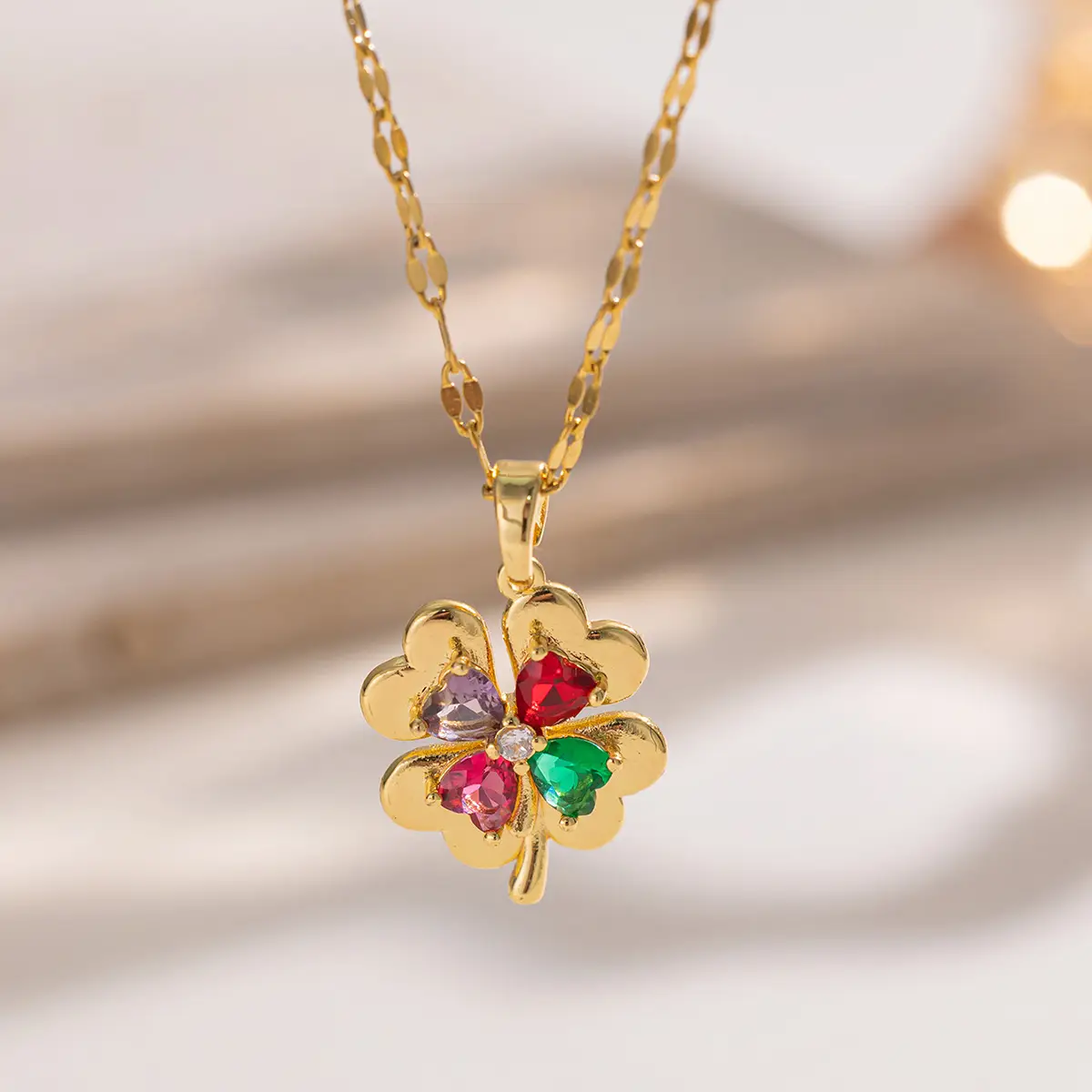 Gold Floral Gem Necklace for Women - Image 4